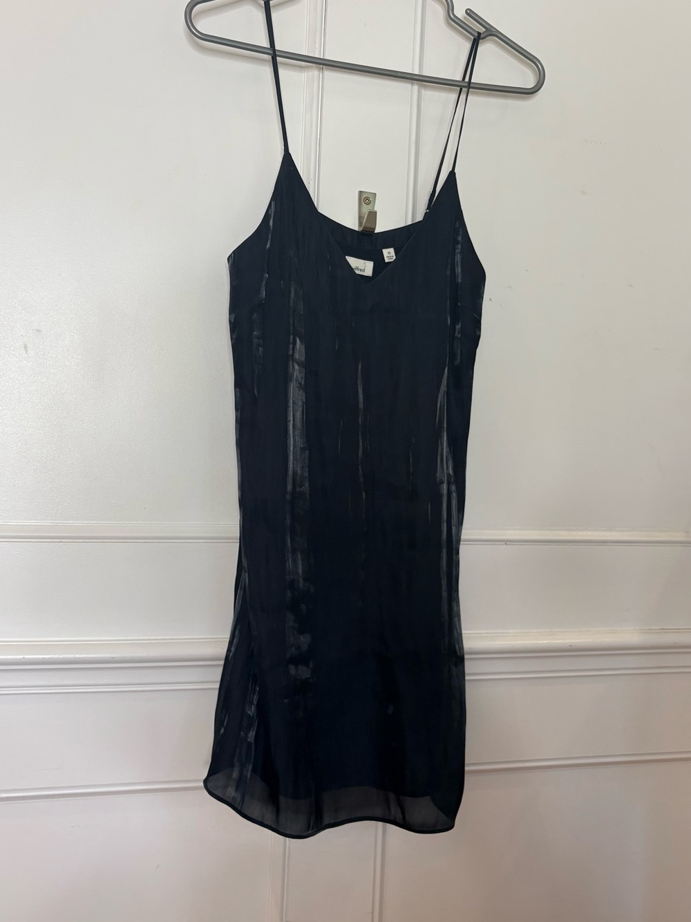 Wilfred Black Sheer Slip Dress with iridescent shine. Size XS